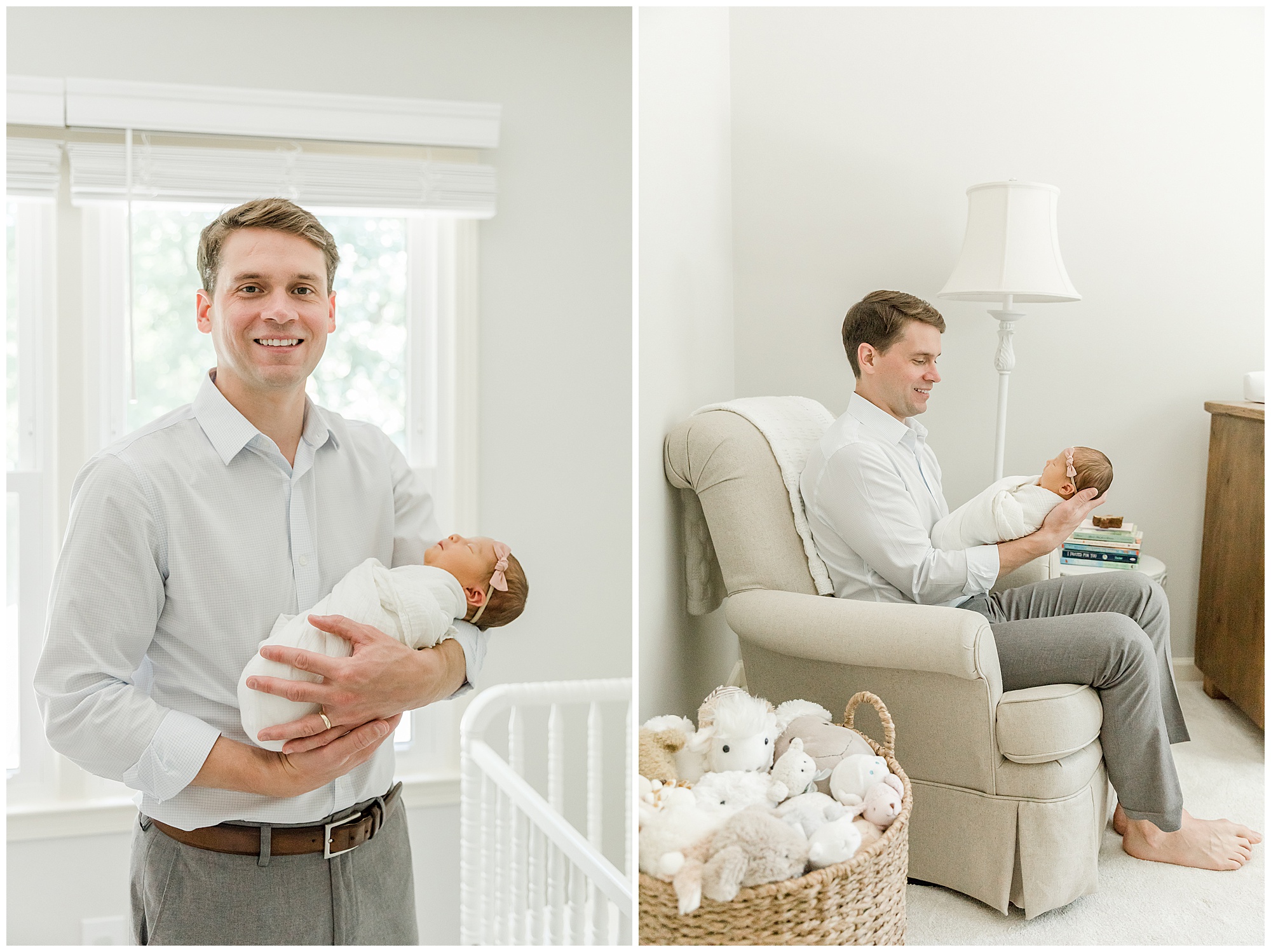 Portraits of a father holding his newborn daughter