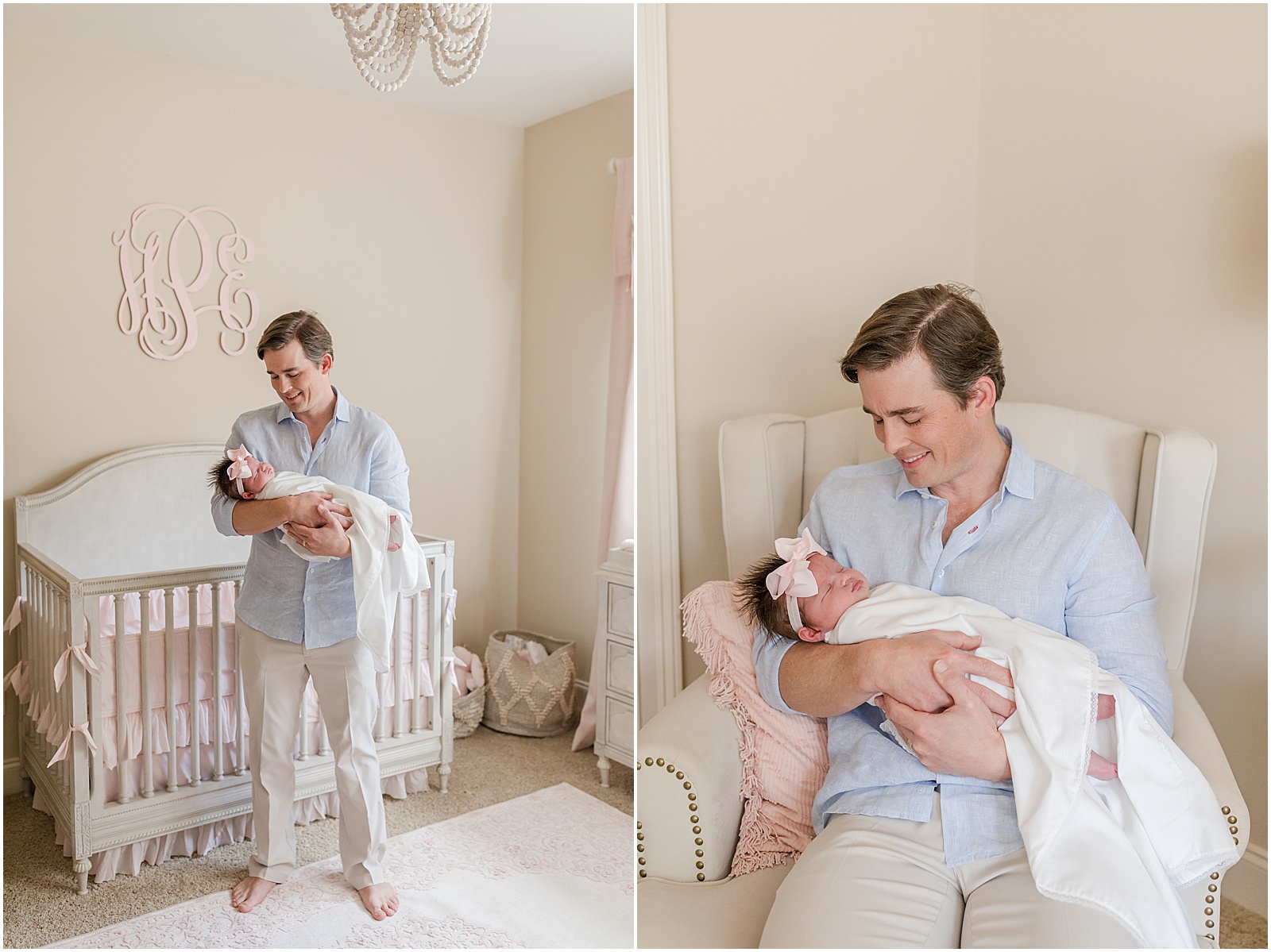 Photos of father holding his newborn daughter by Greenville photographer Molly Hensley