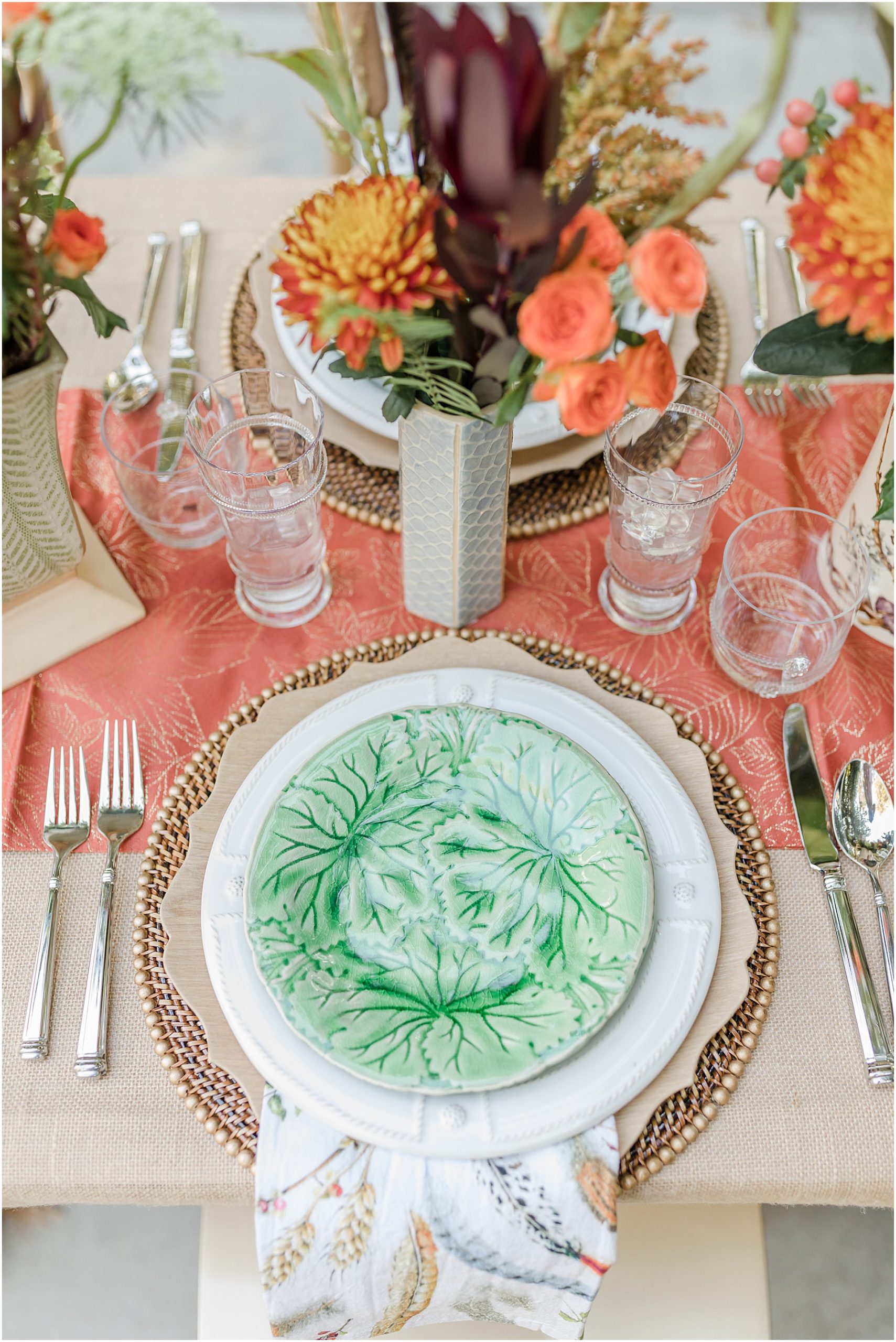 A closeup of a place setting on a fall aesthetic table.