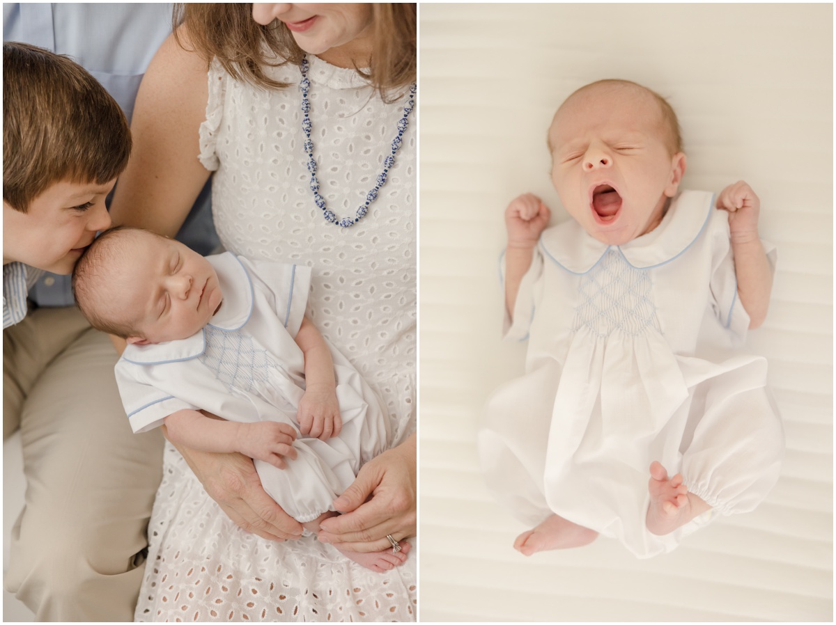 Greenville Newborn Photography of a baby boy yawning.