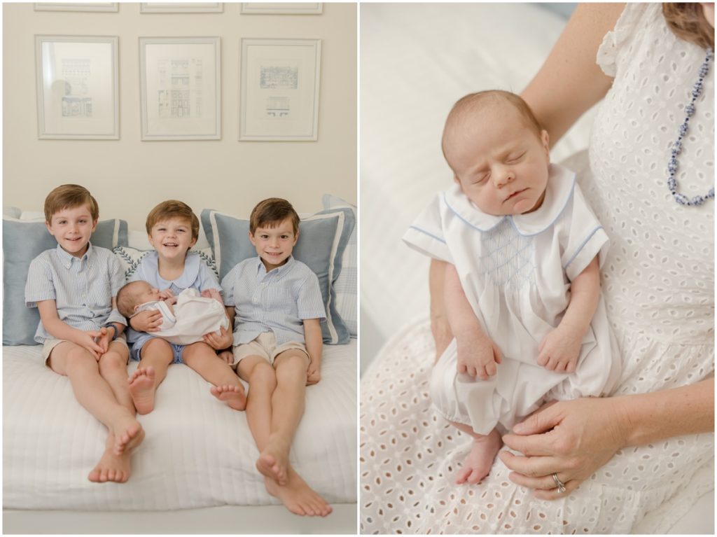 Photo of three young boys holding their newborn brother by Greenville photographer Molly Hensley.