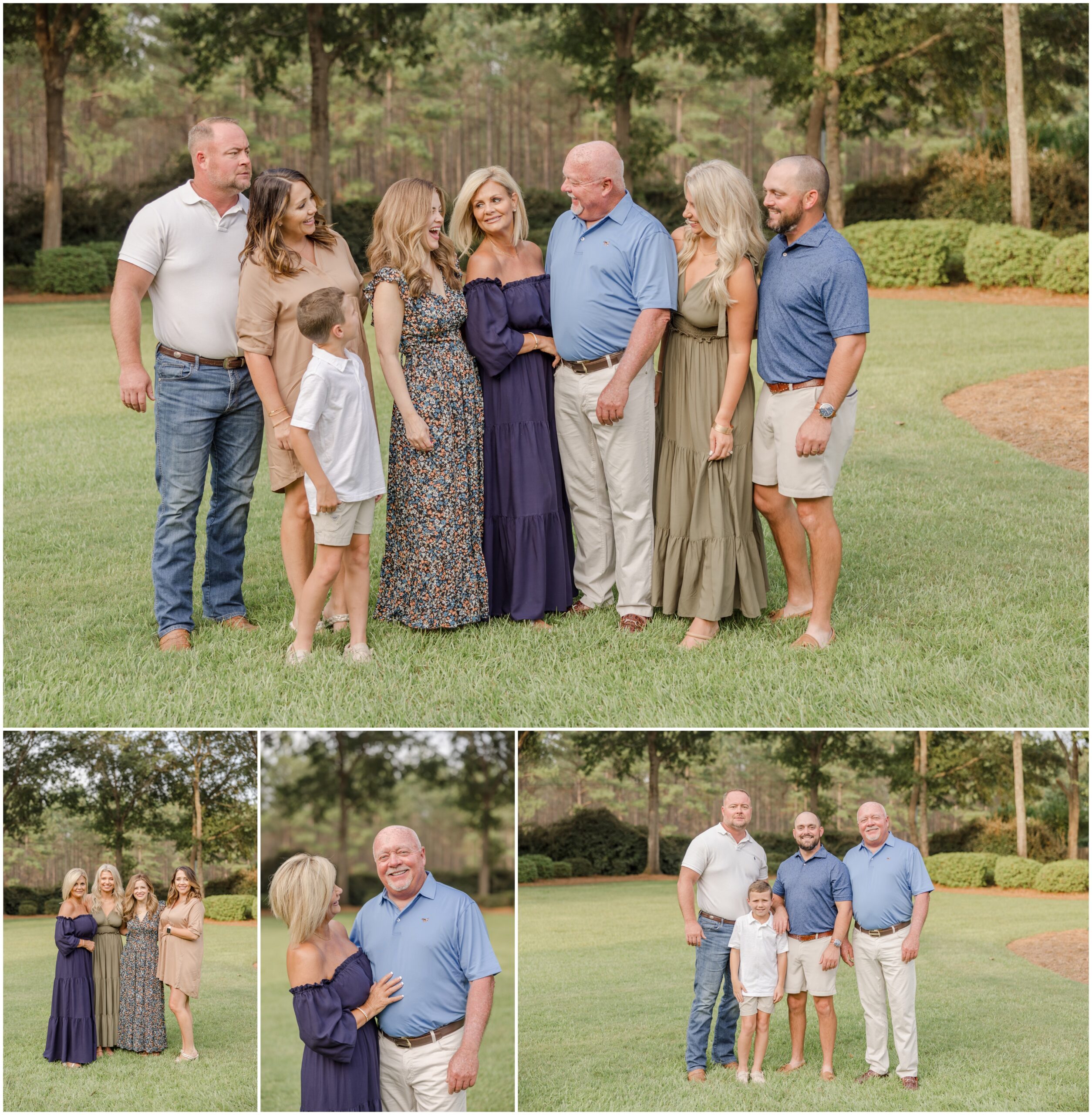 Family portrait of grandparents with their children and grandchild from a Greenville family photography session.