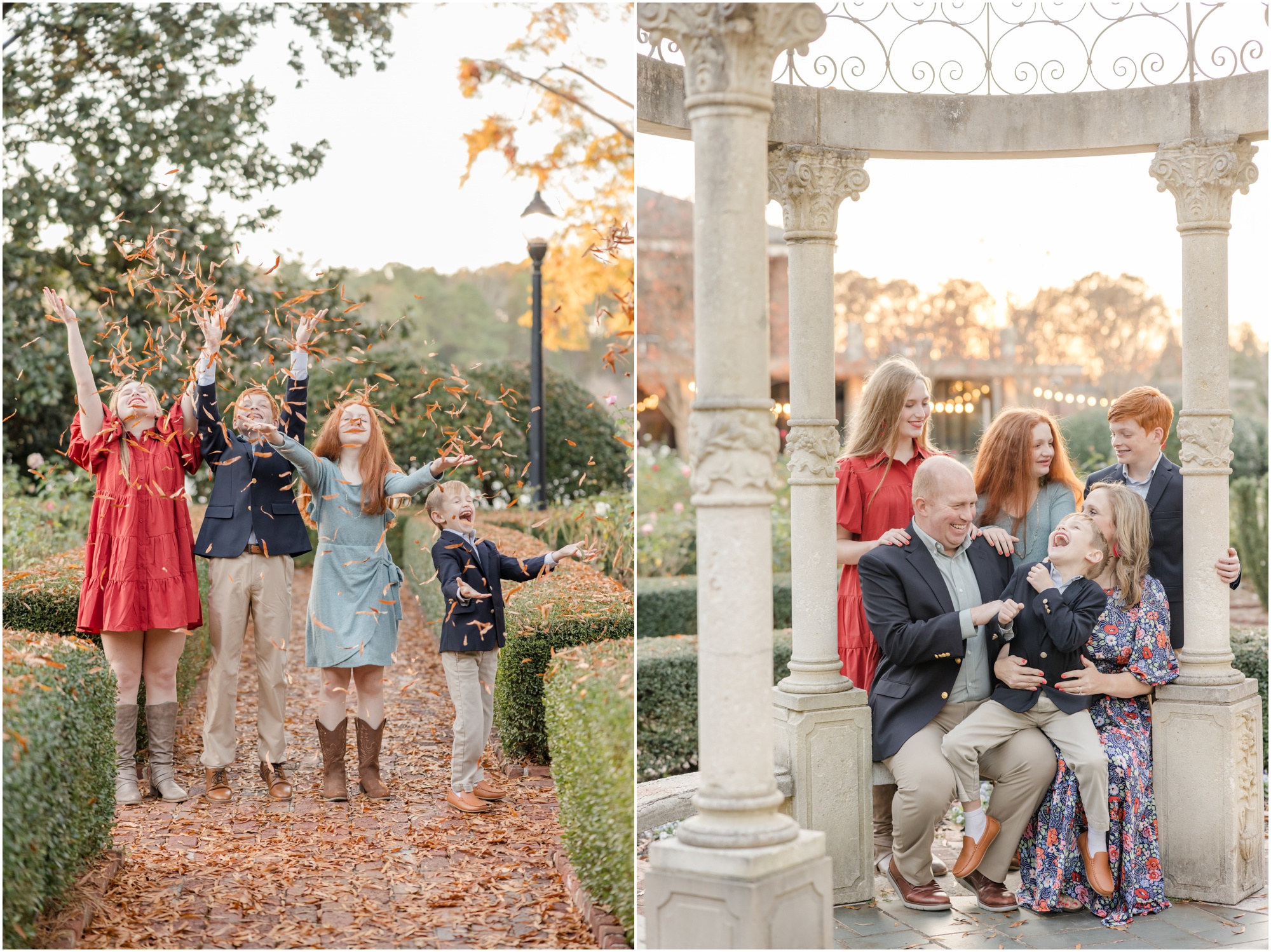 Greenville family portraits taken during the Fall on Furman's Campus.